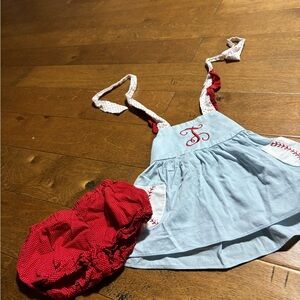 Ric rac & ruffle girls size 2t baseball outfit summer initial L